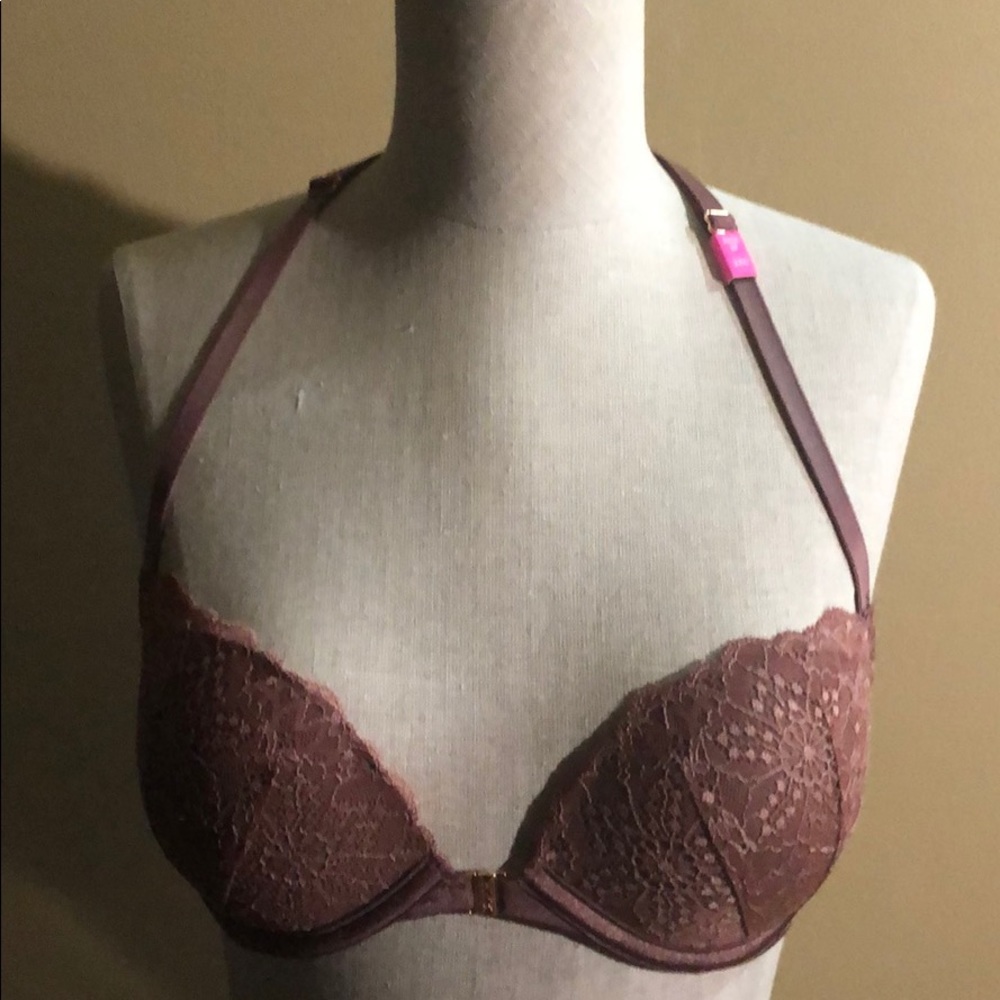 Pink Rustic Color Lace Race Back Push Up Bra
